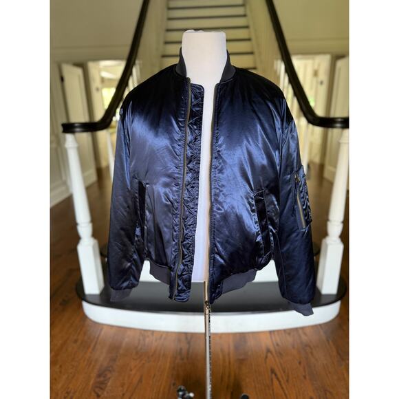 ZARA MAN Blue Satin Bomber Jacket Fall Winter Modern Urban StreetStyle Alt Indie - Picture 7 of 10